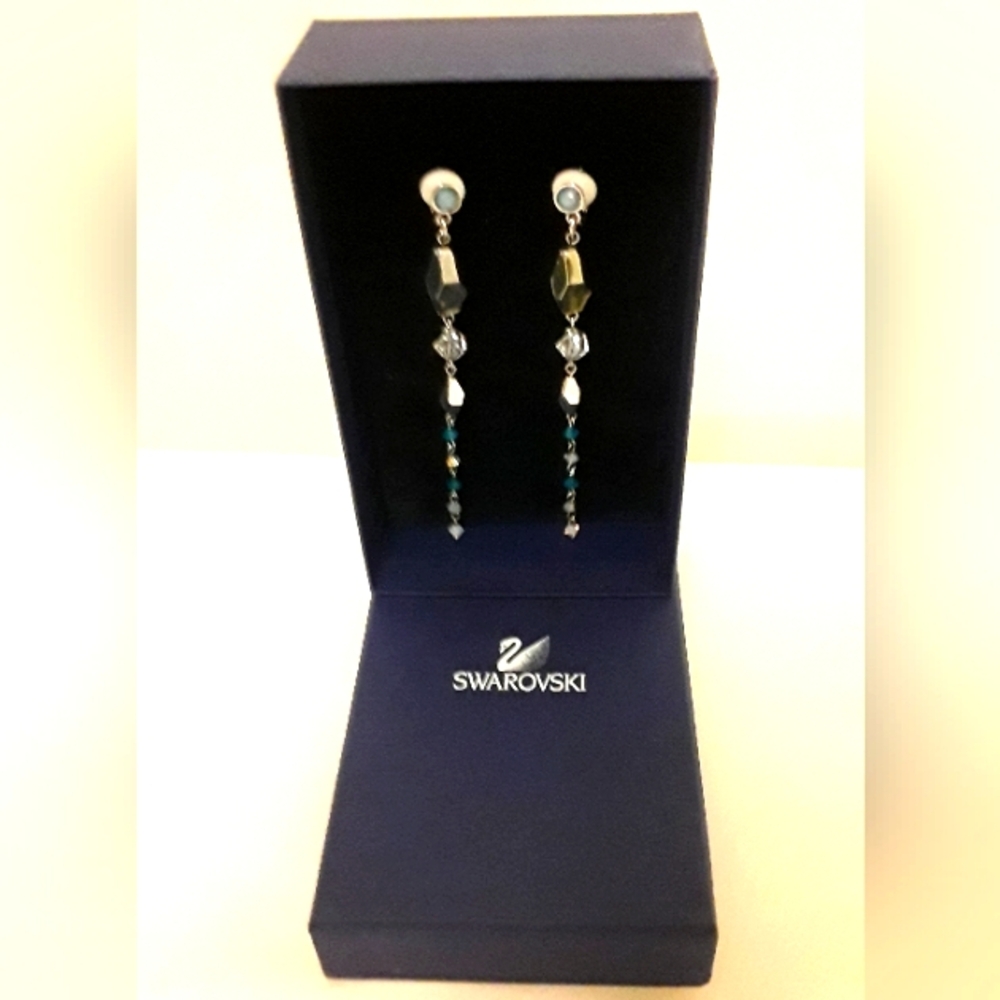 SWAROVSKI SILVER AND BLUE DROP EARRINGS